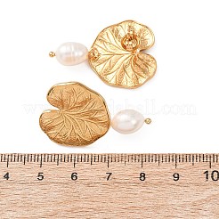 リーフ 304 ステンレススチール ダングル スタッド イヤリング  模造パールと  ゴールドカラー  33x22.5mm&nbsp;EJEW-A163-02G