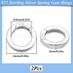 スターリングシルバーのスプリングゲートリング2個、925個  銀  14x3mm  穴：9.5mm&nbsp;STER-SC0001-36B