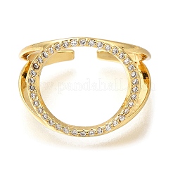 Rack Plating Brass Micro Pave Cubic Zirconia Open Cuff Rings for Women&nbsp;RJEW-M022-14G