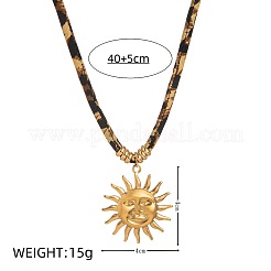 304ステンレススチールペンダントポリエステルヒョウ柄コードネックレス（女性用）  ゴールドカラー  太陽  15.75インチ（40cm）&nbsp;FS-WG8EA49-01