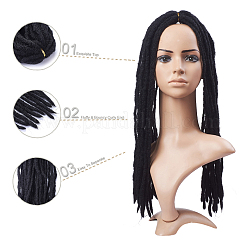ドレッドロック拡張  ツイスト編みヘアヒッピーかぎ針編み三つ編み用  耐熱高温繊維  ブラック  20インチ（50.8cm）/連  24連売り/ pc&nbsp;LS-OHAR-G005-13A
