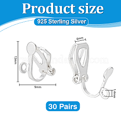 30 Pairs 925 Sterling Silver Clip-on Earring Findings&nbsp;STER-PH0005-01S