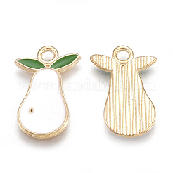 合金ペンダント  カドミウムフリー＆鉛フリー  エナメル  梨  ライトゴールド  乳白色  19x12.5x1mm  穴：2mm&nbsp;ENAM-S115-058
