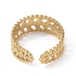 Ion Plating(IP) 304 Stainless Steel Leafy Branch Open Cuff Ring for Women&nbsp;RJEW-C046-02G