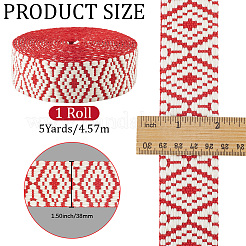 5ヤードのエスニックスタイルのポリエステルコットンリボン  衣服アクセサリー用  レッド  1-1/2インチ（38mm）&nbsp;DIY-CY0001-76B