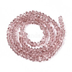 透明ガラスビーズ連売り  三角形  多面カット  淡いバイオレットレッド  3~3.5x4~4.5x4~4.5mm  穴：0.8mm  約121~131個/連  14.37~15.35インチ（36.5~39cm）&nbsp;GLAA-N018-4mm-25
