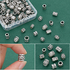 100 個 10 スタイルのチベットスタイル亜鉛合金ビーズ  コラム  アンティークシルバー  6.5~10x6~8.5mm  穴：3.5~6mm  10個/スタイル&nbsp;FIND-SP0005-91