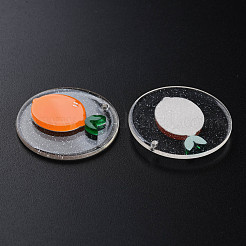 セルロースアセテート（樹脂）ペンダント  グリッターパウダー付き  レモン丸平  ダークオレンジ  30x4mm  穴：1.4mm&nbsp;KY-N015-74