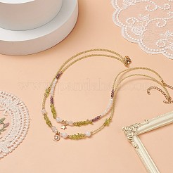 女性のための星と月のペンダントネックレスセット  天然ペリドット & ムーンストーン & アメジスト ビーズ ネックレス  16.14~18.5インチ（41~47cm）  2個/セット&nbsp;NJEW-JN04128