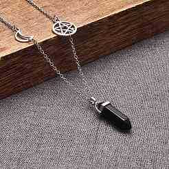 Natural Obsidian Bullet Pendant Necklace and Round Braided Bead Bracelet&nbsp;AJEW-SZ00002-29
