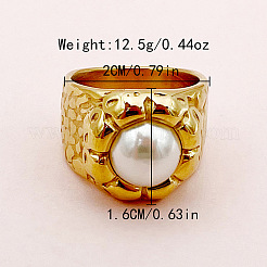 304ステンレススチール製模造真珠の指輪  花  ゴールドカラー  usサイズ6（16.5mm）&nbsp;FS-WGE143D-01