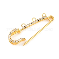 鉄製ラインストーン安全ピンブローチ金具  トリプルループのキルトピン  ゴールドカラー  50x15x8mm  穴：2.8mm&nbsp;IFIN-A021-01A-G