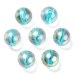 UVメッキ透明レインボー虹色アクリルビーズ  ラウンド  シアン  16x15.5mm  穴：3mm&nbsp;OACR-F004-01F