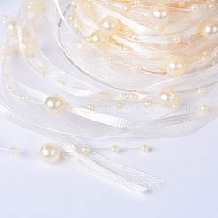 DIYファッションアクセサリーアクセサリー  プラスチック模造パールビーズトリムガーランド連  リボン付き  ゴールデンロッド  10mm  約10m /ロール&nbsp;OCOR-WH0050-01