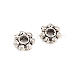 チベット風合金スペーサービーズ  花  アンティークシルバー  6x6x2mm  穴：1.6mm&nbsp;FIND-D041-03AS