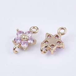 透明ガラスリンクコネクター  真鍮パーツ  多面カット  花  ライトゴールド  パールピンク  12.5x8x4mm  穴：1.4mm&nbsp;GLAA-T007-19D