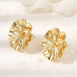 Flower Brass Stud Earrings&nbsp;EJEW-D352-01G-02