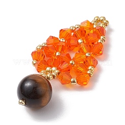 Natural Tiger Eye & Glass Seed Beaded Woven Pendants&nbsp;PALLOY-MZ00364-05
