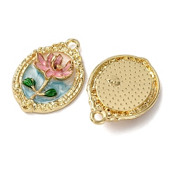 合金エナメルチャーム  花のチャーム  ラックめっき  ライトゴールド  オーバル  31x21x6mm  穴：2.2mm&nbsp;ENAM-B028-31KCG-02