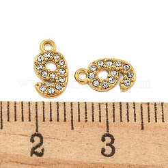 304ステンレスペンダント  クリスタルラインストーン付き  数字のチャーム  14KGP本金メッキ  数  9x5x1mm  穴：1mm&nbsp;STAS-L080-002G-09
