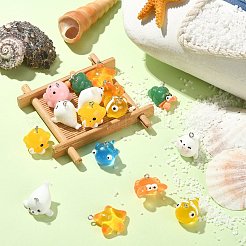 20 個 10 スタイルオーシャンテーマ樹脂ペンダント  海の動物のチャーム  プラチナトーンの鉄ループ付き  タコ＆ヤドカリ＆タツノオトシゴ＆魚  混合図形  ミックスカラー  15~26x15~24x13~20mm  穴：2mm  2個/スタイル&nbsp;RESI-CJ0003-52