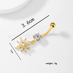 女性用フラワー201ステンレススチールクリアキュービックジルコニアへそピアス  ゴールドカラー  36x10mm&nbsp;WS6674
