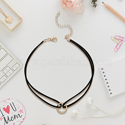 1Pc Alloy Ring Double Layer Faux Suede Cord Choker Necklaces for Women&nbsp;NJEW-CL0001-32