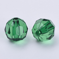 透明なアクリルビーズ  多面カット  ラウンド  濃い緑  10x9.5mm  穴：1.8mm  約990個/500g&nbsp;TACR-Q257-10mm-V17