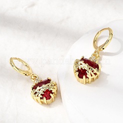 Heart Brass Brass Micro Pave Cubic Zirconia Hoop Earrings&nbsp;EJEW-P333-10A-G