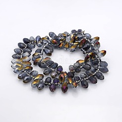 Half Plated Faceted Teardrop Electroplate Glass Pendants Beads Strands&nbsp;GLAA-A023A-HP01