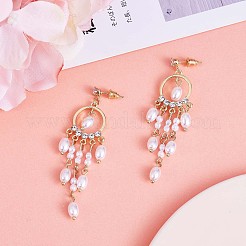 シェルパールシャンデリアピアス  女性のための合金ロング タッセル ドロップ イヤリング  ゴールドカラー  70x18.5mm  ピン：0.7mm&nbsp;JE964A