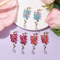 3 Pairs 3 Color Flower of Life Glass Dangle Stud Earrings&nbsp;EJEW-TA00350