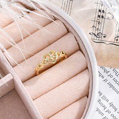 真鍮製カフ指輪  女性用ハートとインフィニティリング  長持ちメッキ  ラックめっき  鉛フリー＆カドミウムフリー  18KGP本金メッキ  調整可能  7mm&nbsp;RJEW-G337-24G