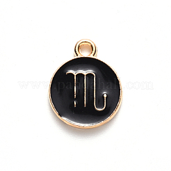 合金エナメルチャーム  星座とフラットラウンド  ライトゴールド  ブラック  蠍座  15x12x2mm  穴：1.5mm  100個/箱&nbsp;ENAM-SZ0001-28C-L