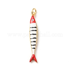 エナメルペンダント付き真鍮  縞模様のチャームが付いた魚  ラックめっき  長持ちメッキ  鉛フリー＆カドミウムフリー  18KGP本金メッキ  ミックスカラー  44x7x4mm  穴：3.5mm&nbsp;KK-CBA2F11-01G