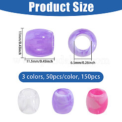 3袋 3色 プラスチック製ヨーロピアンビーズ  大穴ビーズ  バレル  ミックスカラー  11.5x11mm  穴：6.5mm  50個/袋&nbsp;KY-CA0001-63A