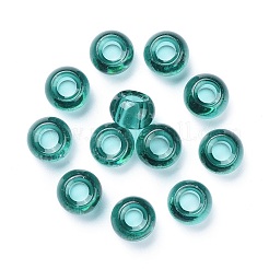 ガラスヨーロピアンビーズ  大穴ビーズ  ロンデル  ティール  14~15x10mm  穴：5~6.4mm&nbsp;GDA006-004