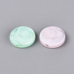 光沢のあるツートンカラーの透明アクリルビーズ  フラットラウンド  暗闇で光る  グリッターパウダー付き  ミックスカラー  20x5mm  穴：2mm  約280個/500g&nbsp;OACR-Q199-36