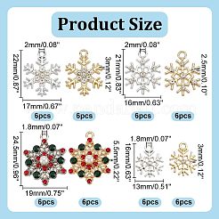 48 個 8 スタイルラックメッキ合金ペンダント  abs プラスチックイミテーションパールとカラフルなラインストーン付き  カドミウムフリー＆ニッケルフリー＆鉛フリー  クリスマススノーフレーク  ミックスカラー  16~24.5x13~19x3~5.5mm  穴：1.8~2mm  4個/スタイル&nbsp;FIND-AR0005-13