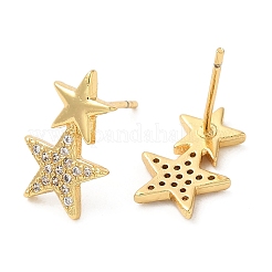 Rack Plating Brass Star Stud Earrings with Cubic Zirconia&nbsp;EJEW-D061-09G