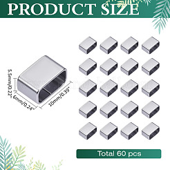 201ステンレススチールスライドチャーム60個  長方形  ステンレス鋼色  6x10x5.5mm  穴：4x8.5mm  60個/セット&nbsp;STAS-ME0002-75