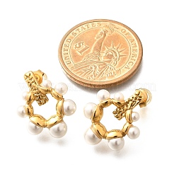 304ステンレススチールスタッドピアス  シェルパール付き  18KGP本金メッキ  リング  22x18mm&nbsp;EJEW-A123-01B-G