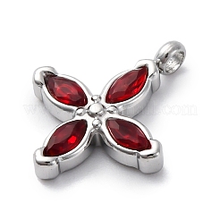 304ステンレスペンダント  キュービックジルコニア付き  花  レッド  16x13.5x3mm  穴：1.8mm&nbsp;STAS-C118-01P-04