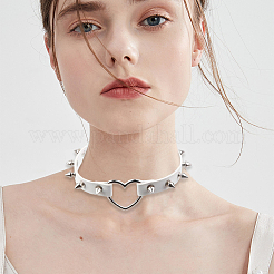 Adjustable Adjustable Gothic PU Leather Alloy Spike Rivet Heart Choker Necklaces for Women&nbsp;NJEW-WH20816-006P-A