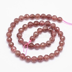 Faceted(128 Facets) Natural Strawberry Quartz Round Bead Strands&nbsp;G-L411-27-6mm