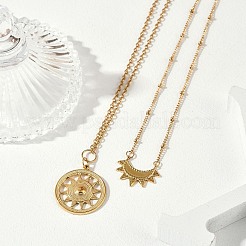 304 Stainless Steel Stackable Double Layer Pendant Necklaces for Women&nbsp;NJEW-S435-02G-E