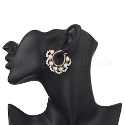 Natural Cultured Freshwater Pearl Flower Hoop Earrings&nbsp;EJEW-TA00731