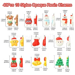 40個10スタイル不透明樹脂ペンダント  クリスマステーマのチャーム  プラチナトーンの鉄ループ付き  サンタクロースとベルとトナカイ  ミックスカラー  15~27x15~20.5x5~7.5mm  穴：2mm  4個/スタイル&nbsp;RESI-CJ0003-53
