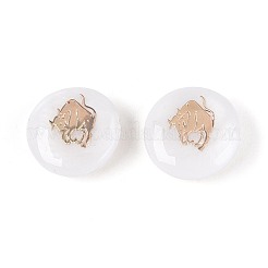天然淡水シェルビーズ  金メッキ真鍮エッチング金属装飾付き  十二星座とフラットラウンド  貝殻色  牡牛座  11~12x4~6mm  穴：0.5~0.9mm&nbsp;SHEL-N037-02A-G