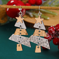クリスマスツリー合金ペンダントネックレス＆ダングルイヤリングセット  プラチナ·ゴールデン  450ミリ＆68x33mm&nbsp;WG3F9DA-03